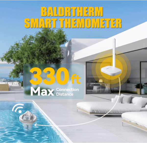 BaldrTherm Wireless Pool Thermometer with 360° LCD Display, Remote Monitoring via App