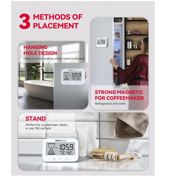 BaldrTherm Waterproof Shower Clock - Timer, Hygrometer & Thermometer(White)