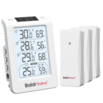 BaldrTherm Solar Outdoor Thermometer, Wireless Temperature & Humidity Monitor with 330ft Range（White，3 Channel）