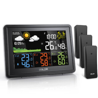 BALDR Wireless Weather Station w/ 3 Sensors – Large Color Display, Atomic Clock, Barometer,Black