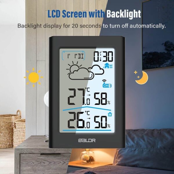 BALDR Indoor Outdoor Thermometer Wireless, Black