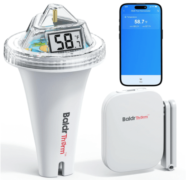BaldrTherm Wireless Pool Thermometer with 360° LCD Display, Remote Monitoring via App