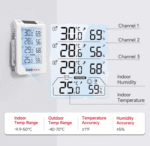 BaldrTherm Solar Outdoor Thermometer, Wireless Temperature & Humidity Monitor with 330ft Range（White，3 Channel）