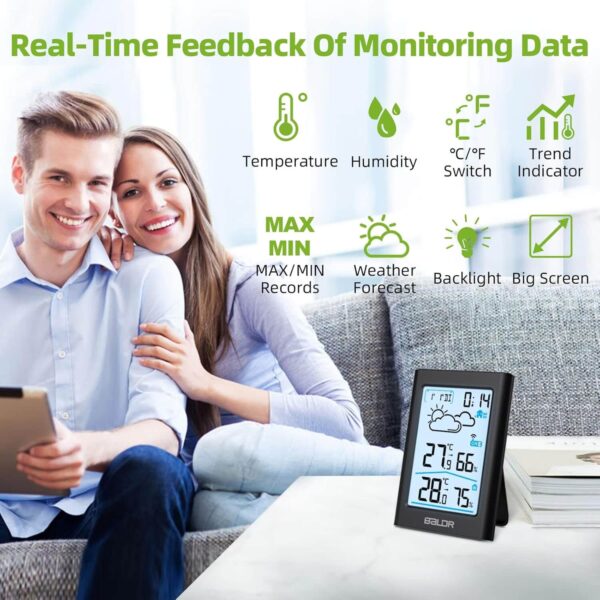 BALDR Indoor Outdoor Thermometer Wireless, Black
