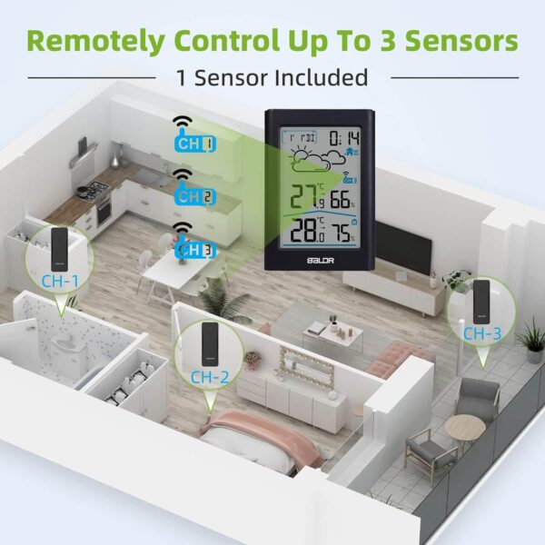 BALDR Indoor Outdoor Thermometer Wireless, Black