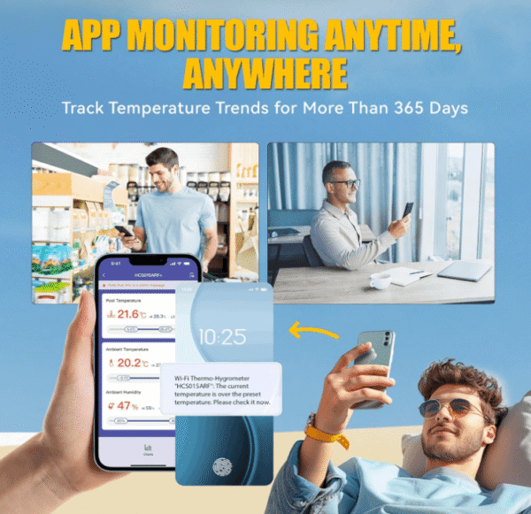 BaldrTherm Wireless Pool Thermometer with 360° LCD Display, Remote Monitoring via App